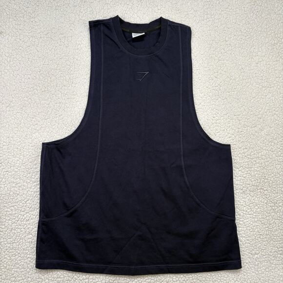 Gymshark Premium Lifting Drop Arm Tank Large Regular Fit Navy Gym Workout Muscle - Picture 1 of 6